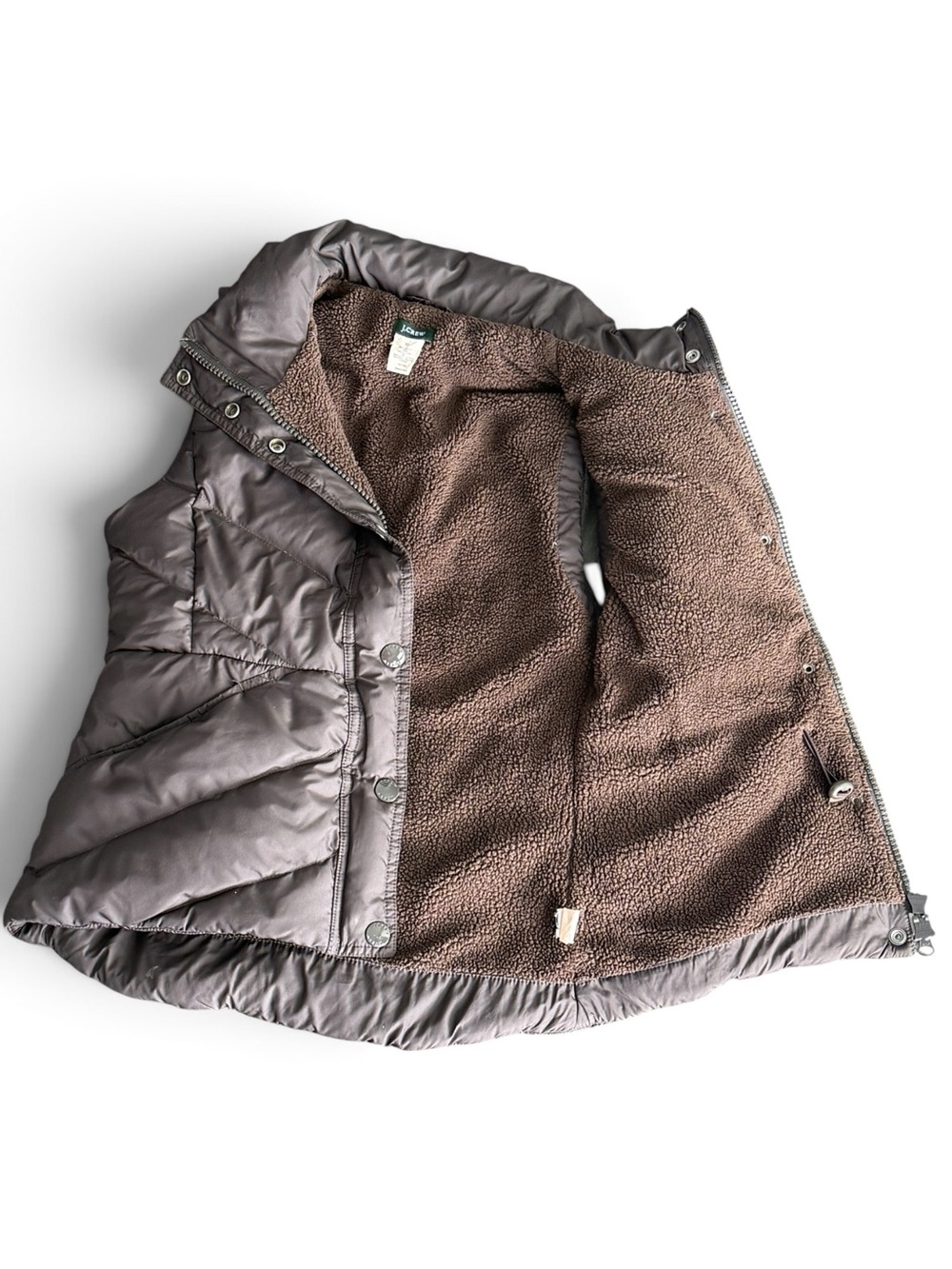J Crew Sherpa Fleece Lined Down Puffer Vest Chocolate Brown XS Style 17950